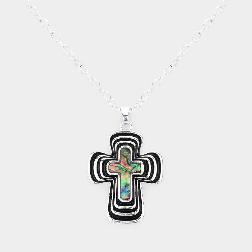 Abalone Accented Cross Pendant Necklace