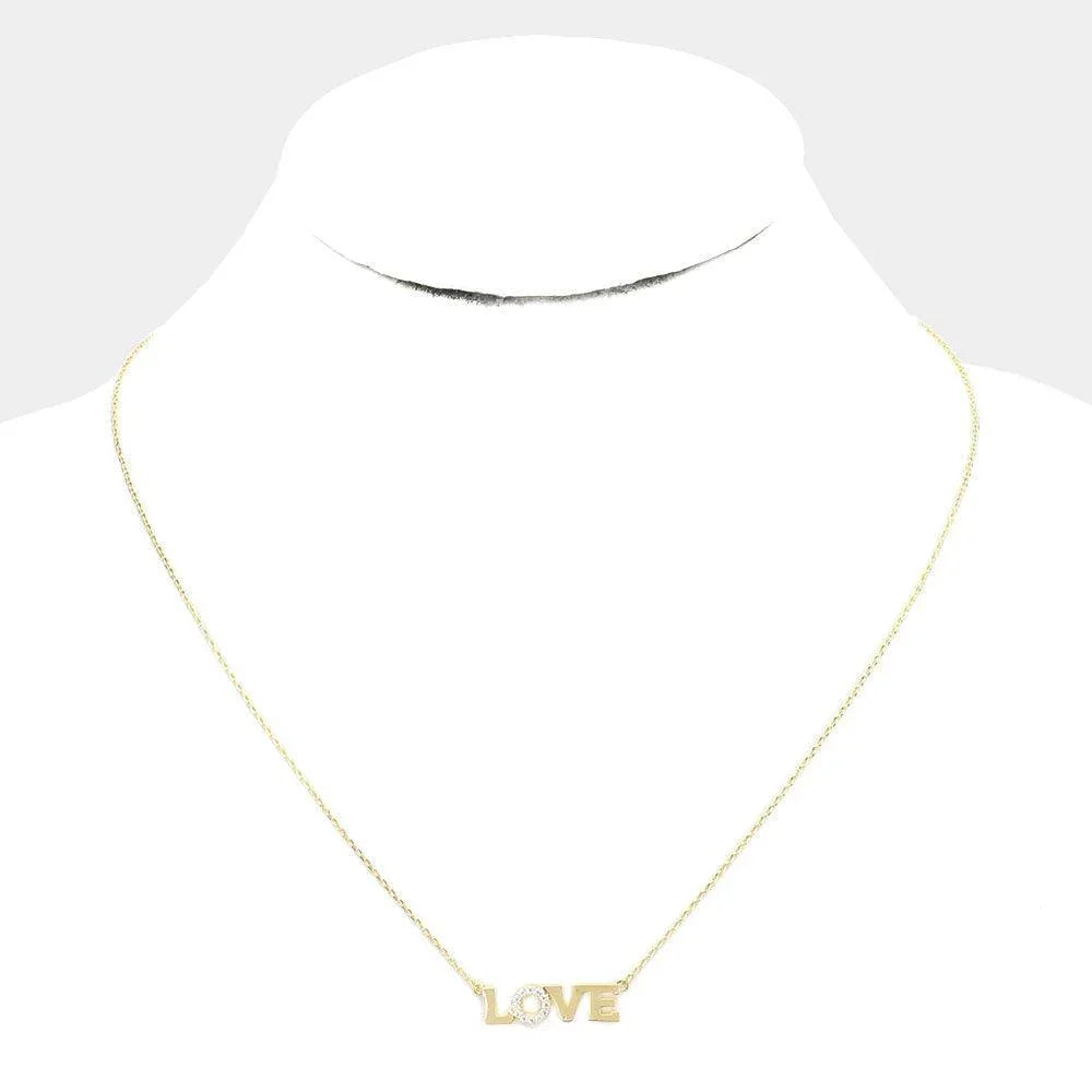 Gold LOVE Rhinestone Embellished Brass Metal Message Pendant Necklace - Jewelry Store by Erik Rayo