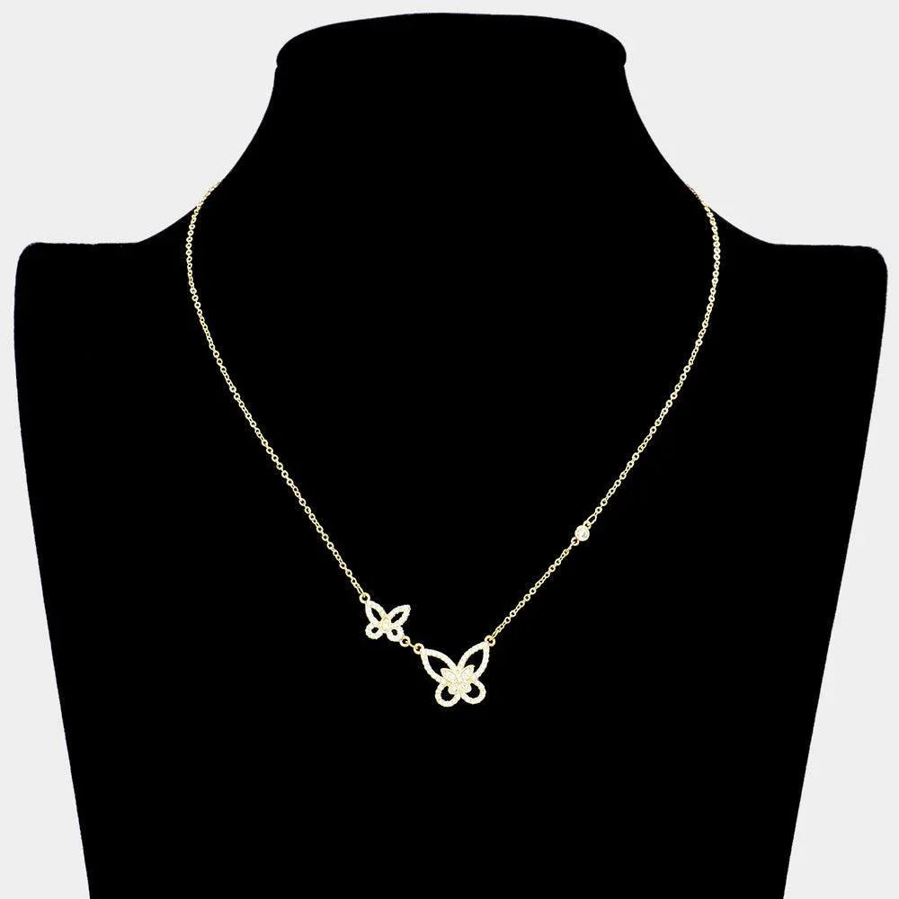 Gold CZ Double Butterfly Link Pendant Necklace - Jewelry Store by Erik Rayo