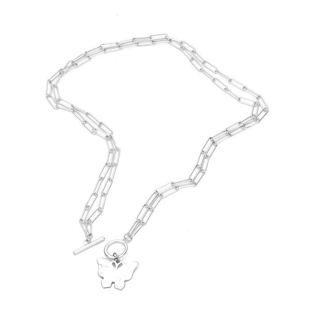 Hammered Metal Butterfly Pendant Double Layered Toggle Necklace - Jewelry Store by Erik Rayo