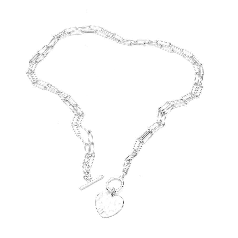 Hammered Metal Heart Pendant Double Layered Toggle Necklace - Jewelry Store by Erik Rayo