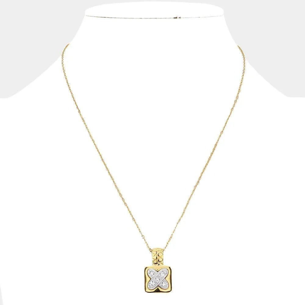 Gold X shape point rhinestone pave pendant necklace - Jewelry Store by Erik Rayo