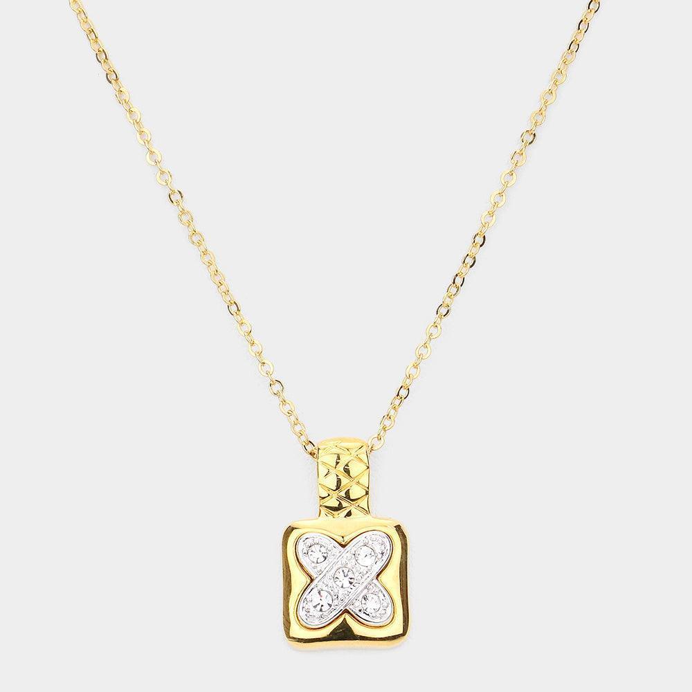 Gold X shape point rhinestone pave pendant necklace - Jewelry Store by Erik Rayo