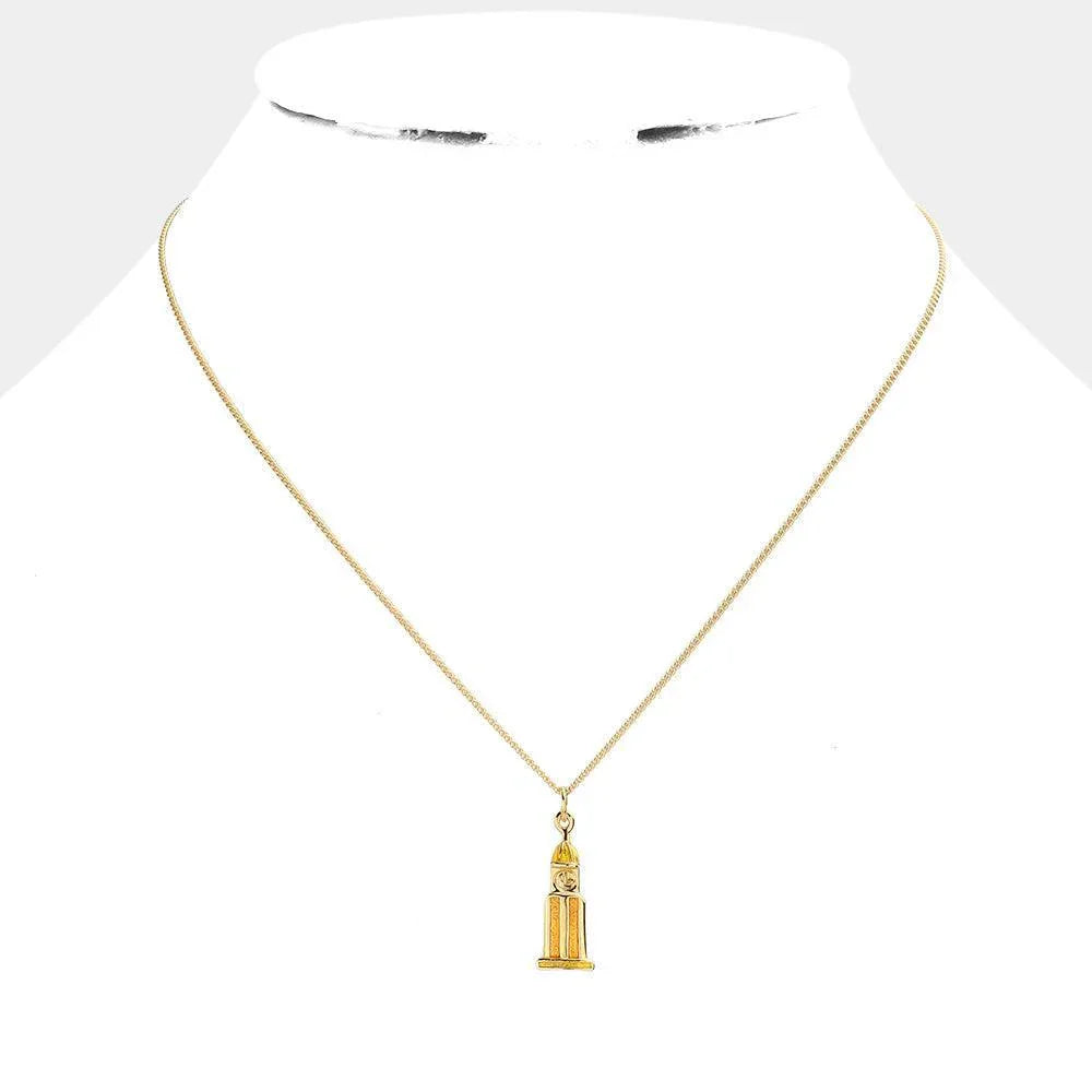 Gold Golden clock tower pendant necklace - Jewelry Store by Erik Rayo