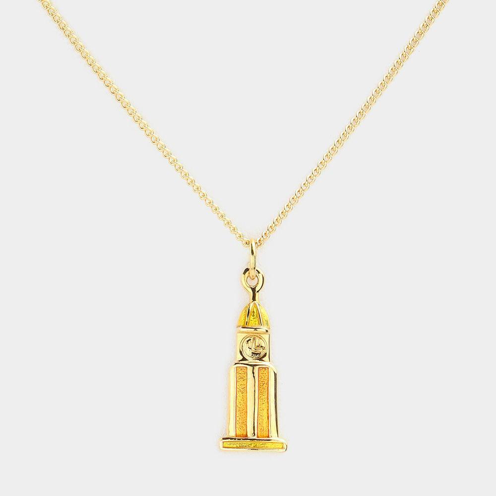 Gold Golden clock tower pendant necklace - Jewelry Store by Erik Rayo