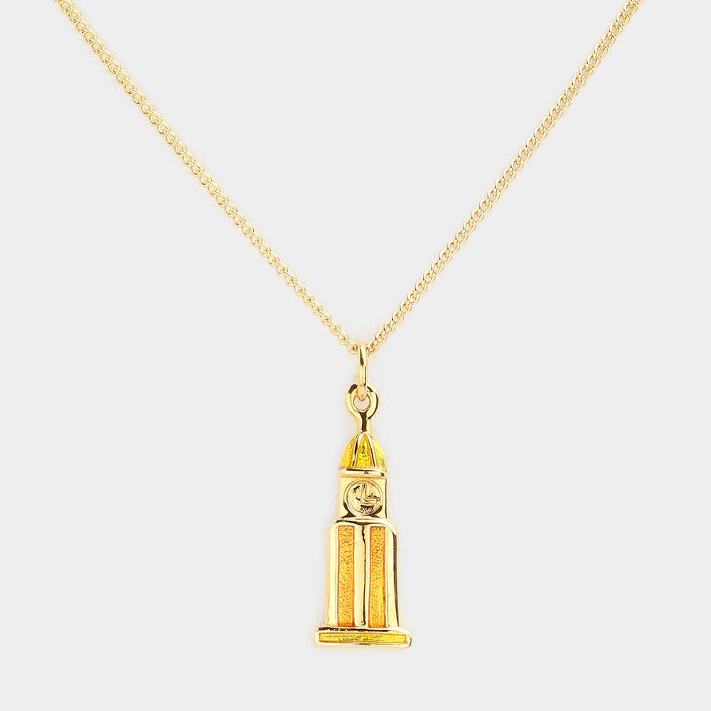 Gold Golden clock tower pendant necklace