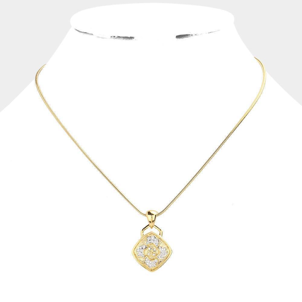 Gold Rhinestone embellished pendant necklace - Jewelry Store by Erik Rayo