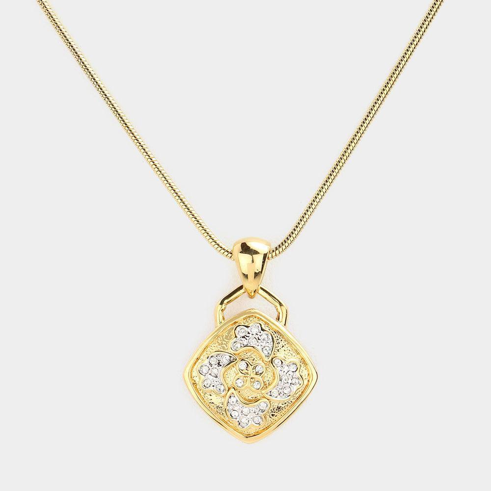 Gold Rhinestone embellished pendant necklace - Jewelry Store by Erik Rayo