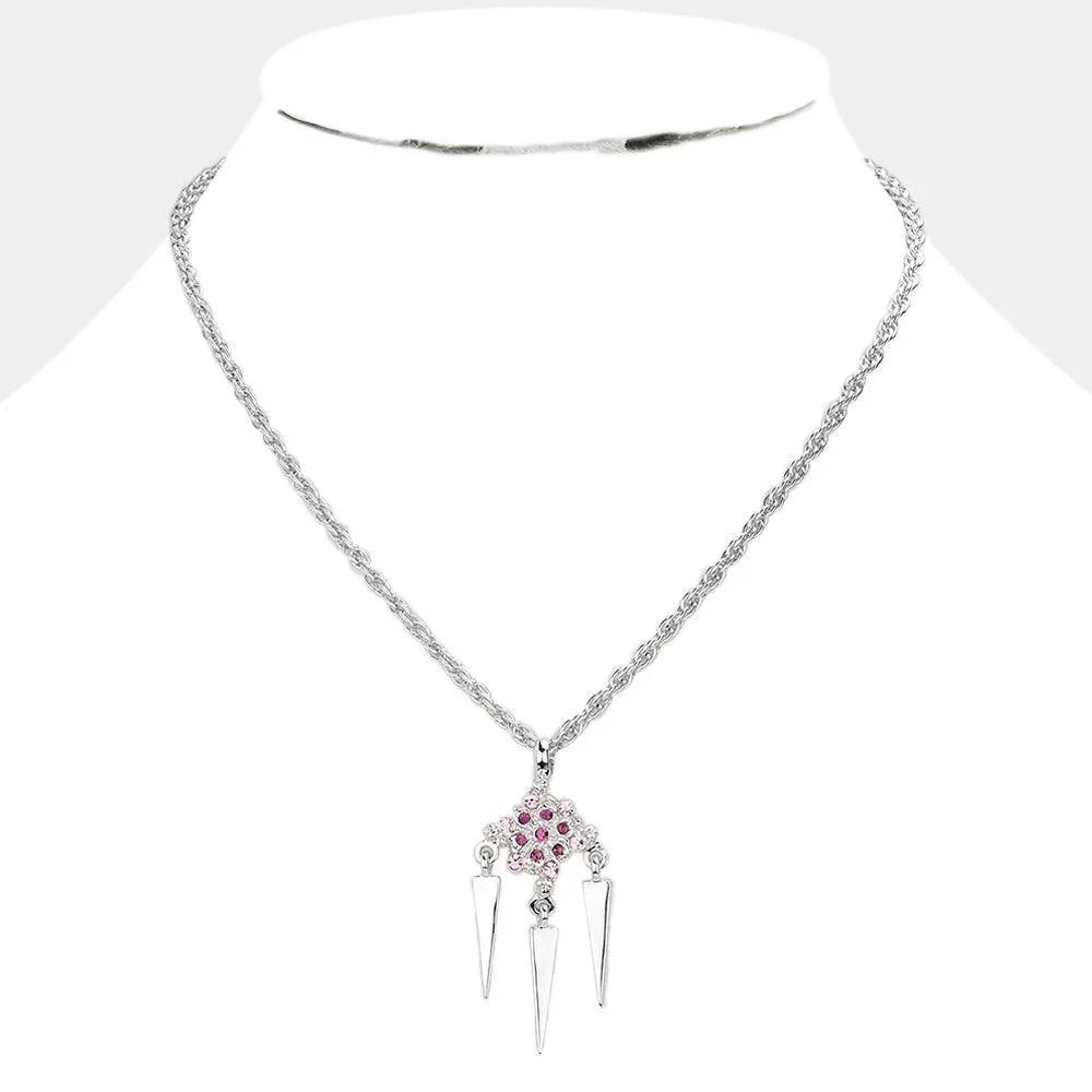Crystal Embellished Triple Spike Pendant Necklace - Jewelry Store by Erik Rayo