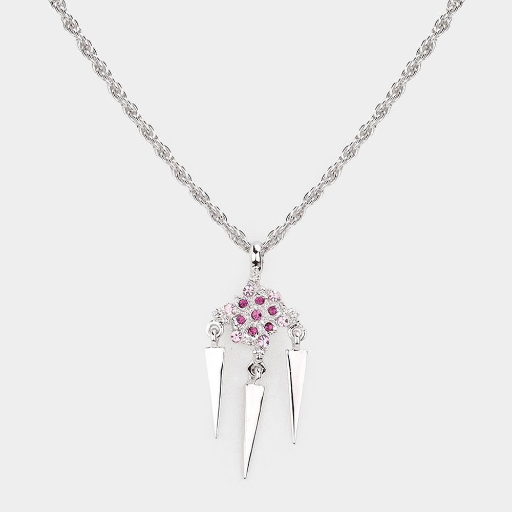 Crystal Embellished Triple Spike Pendant Necklace - Jewelry Store by Erik Rayo