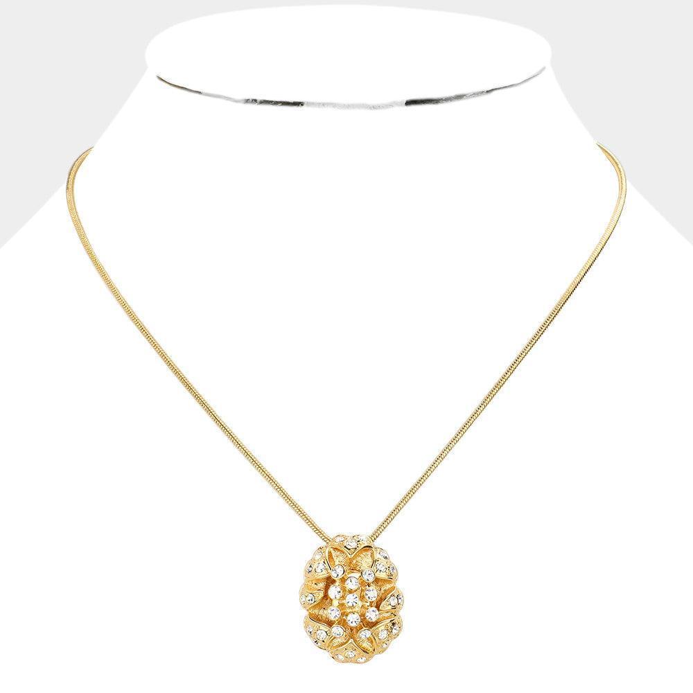 Gold Crystal embellished oval pendant necklace - Jewelry Store by Erik Rayo