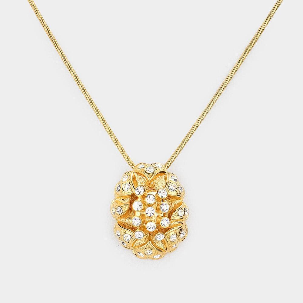 Gold Crystal embellished oval pendant necklace - Jewelry Store by Erik Rayo