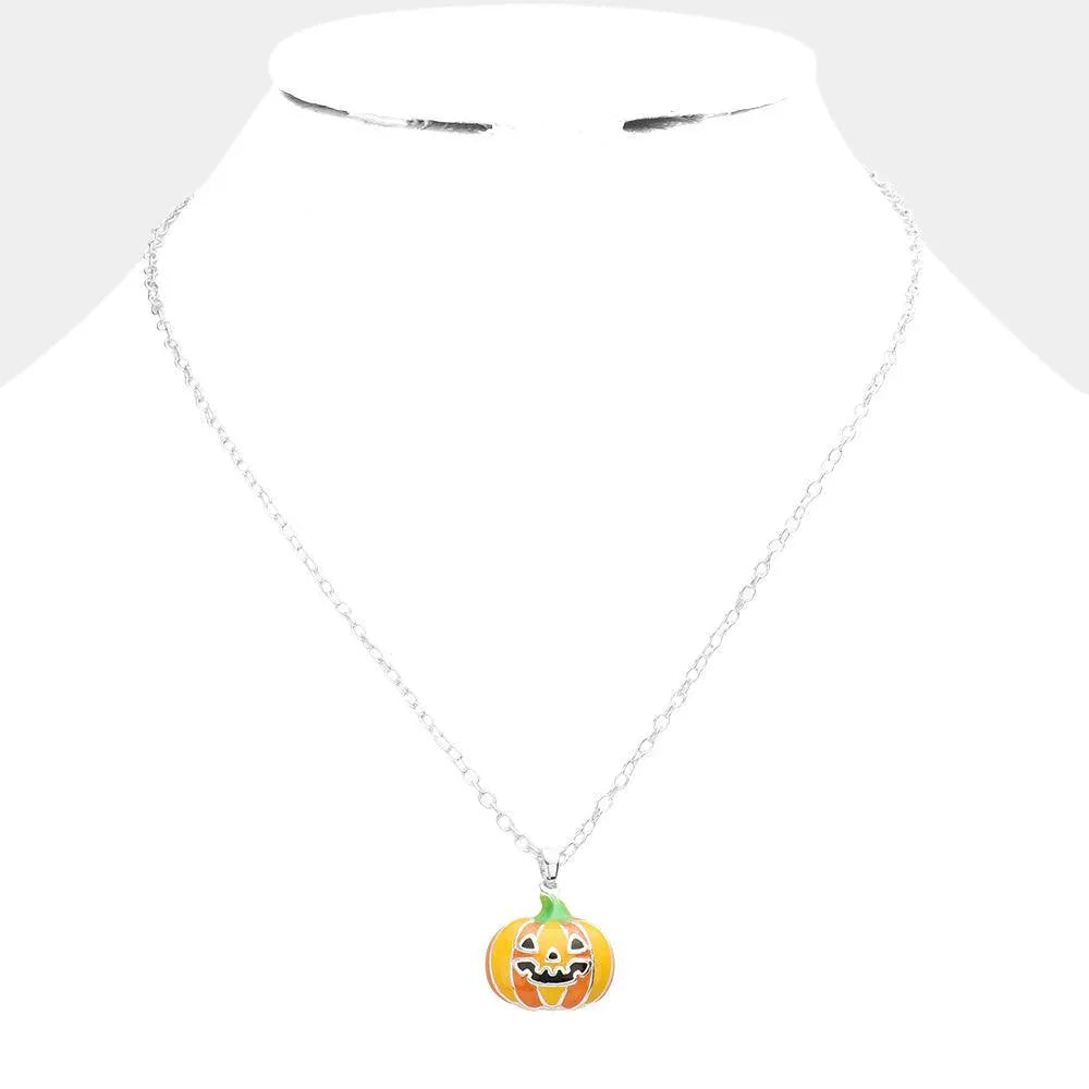 Orange Enamel Pumpkin Pendant Necklace - Jewelry Store by Erik Rayo