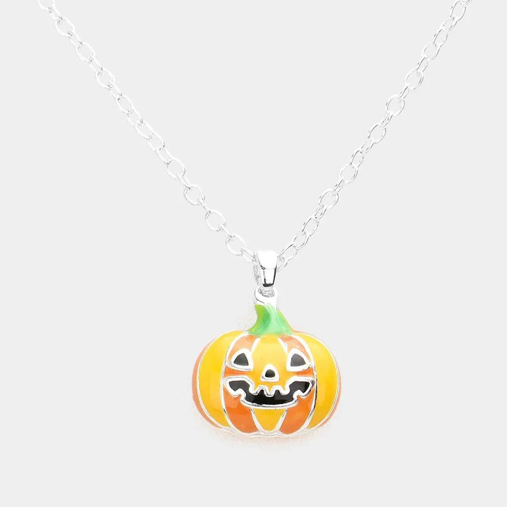 Orange Enamel Pumpkin Pendant Necklace - Jewelry Store by Erik Rayo