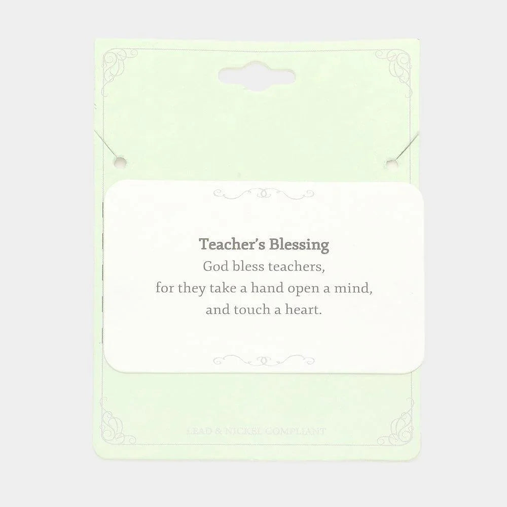 Silver Teacher's Blessing No.1 Teacher Message Enamel Apple Pointed Angel Wings Pendant Necklace - Jewelry Store by Erik Rayo