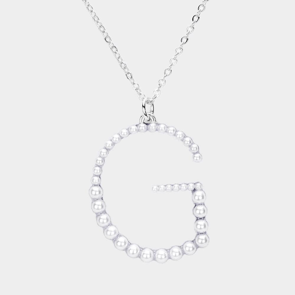 White 
Pearl Statement Monogram Pendant Necklace