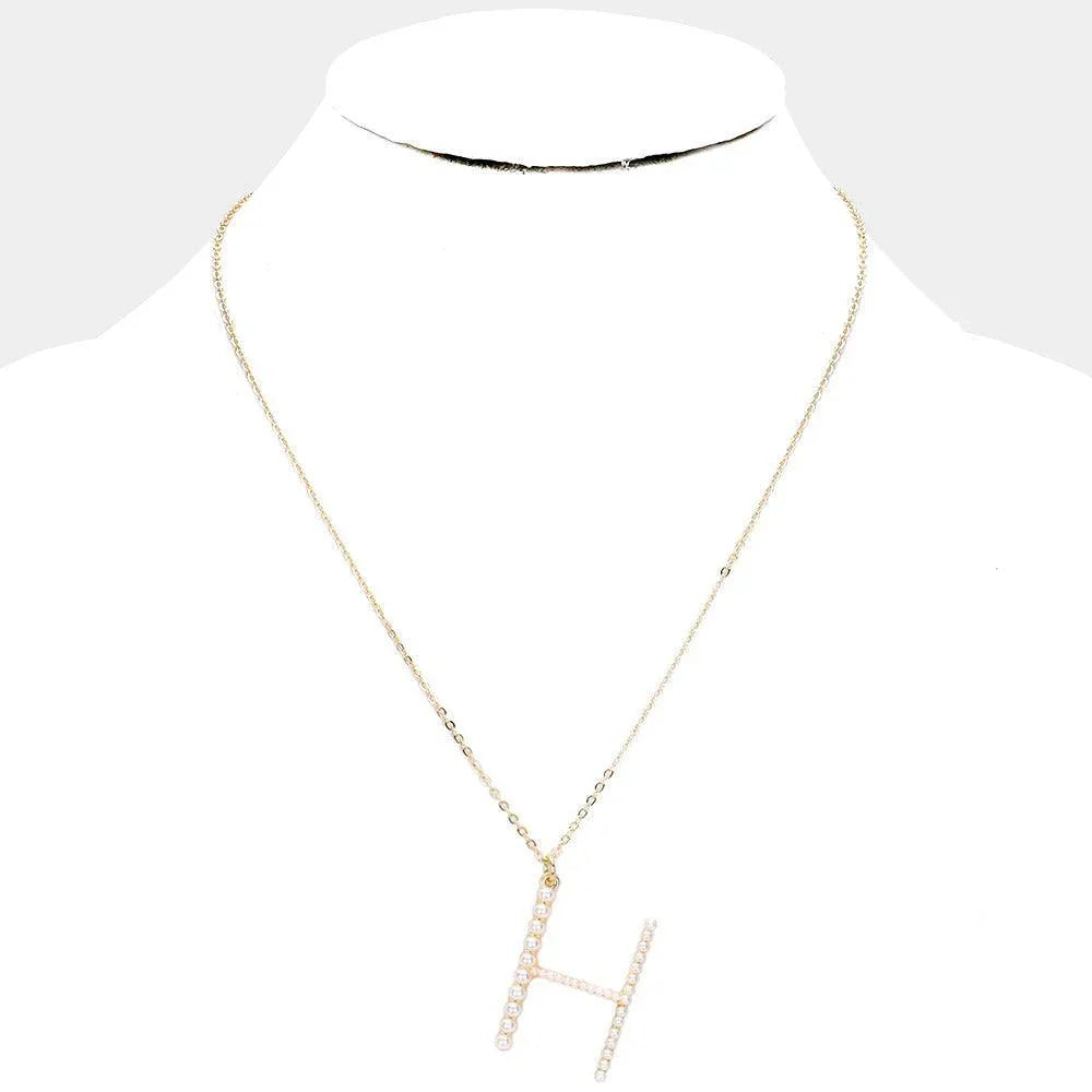Gold Pearl Statement Monogram Pendant Necklace - Jewelry Store by Erik Rayo