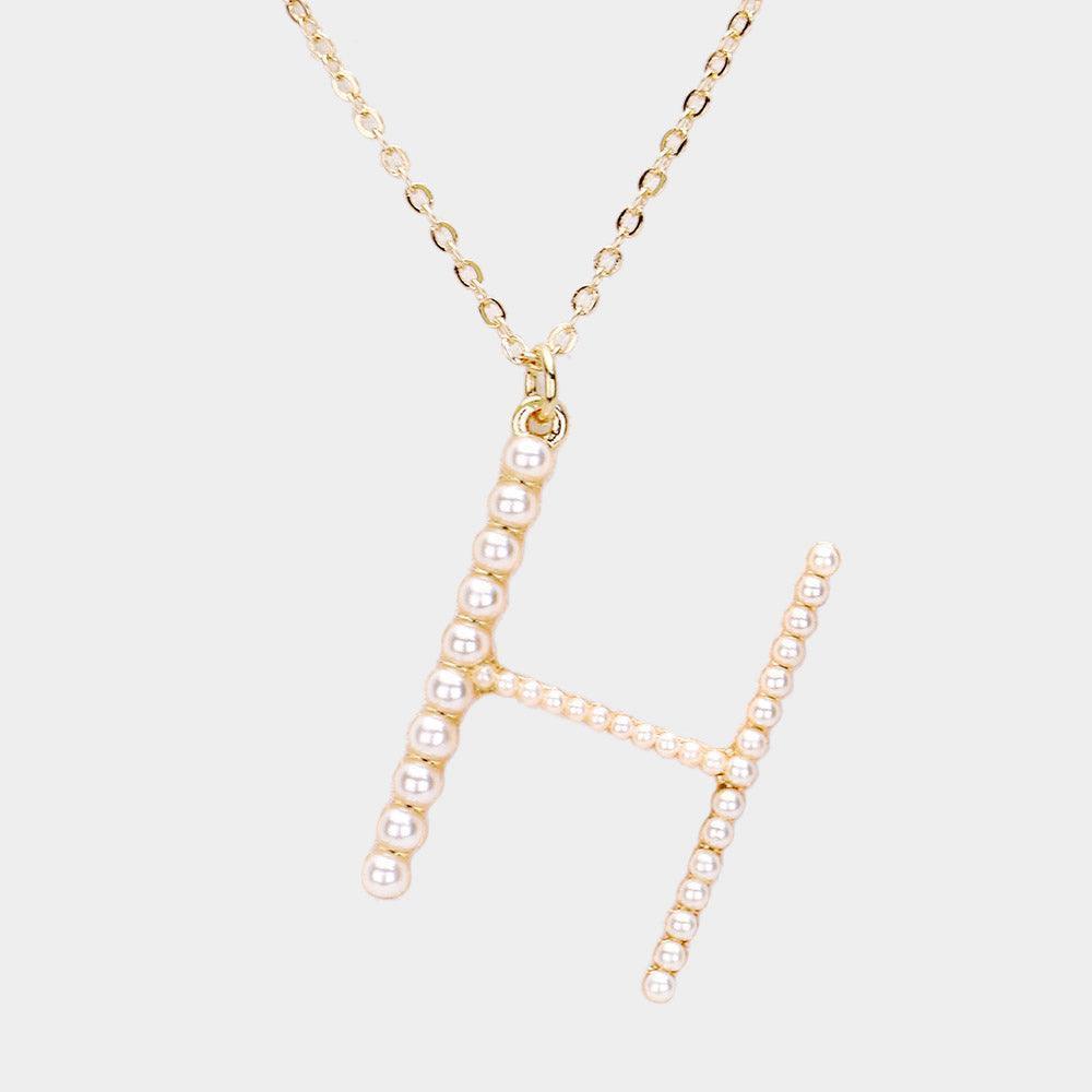 Gold Pearl Statement Monogram Pendant Necklace - Jewelry Store by Erik Rayo