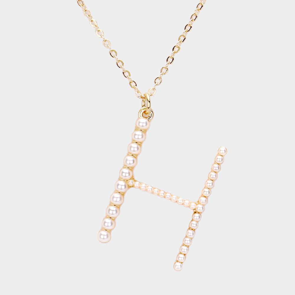 Gold Pearl Statement Monogram Pendant Necklace