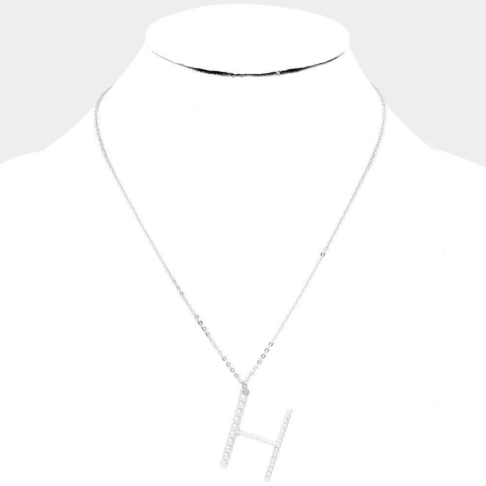 White Pearl Statement Monogram Pendant Necklace