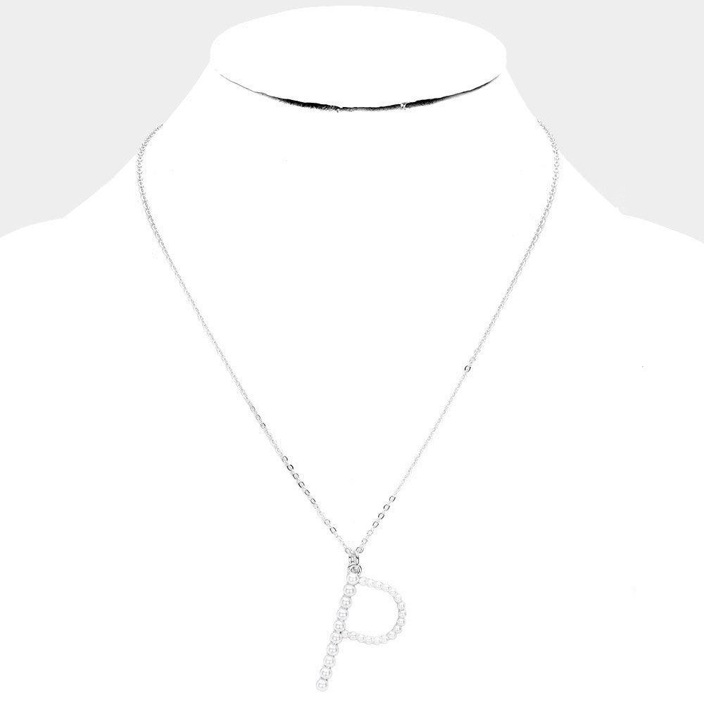 White Pearl Statement Monogram Pendant Necklace