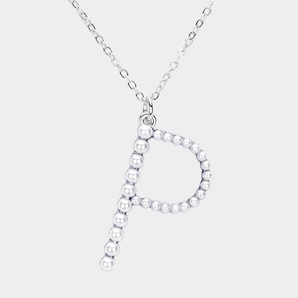 White Pearl Statement Monogram Pendant Necklace