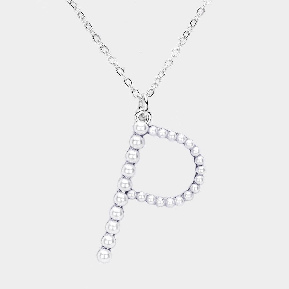 White Pearl Statement Monogram Pendant Necklace