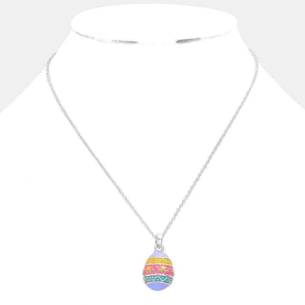 Silver Enamel Easter Egg Pendant Necklace - Jewelry Store by Erik Rayo