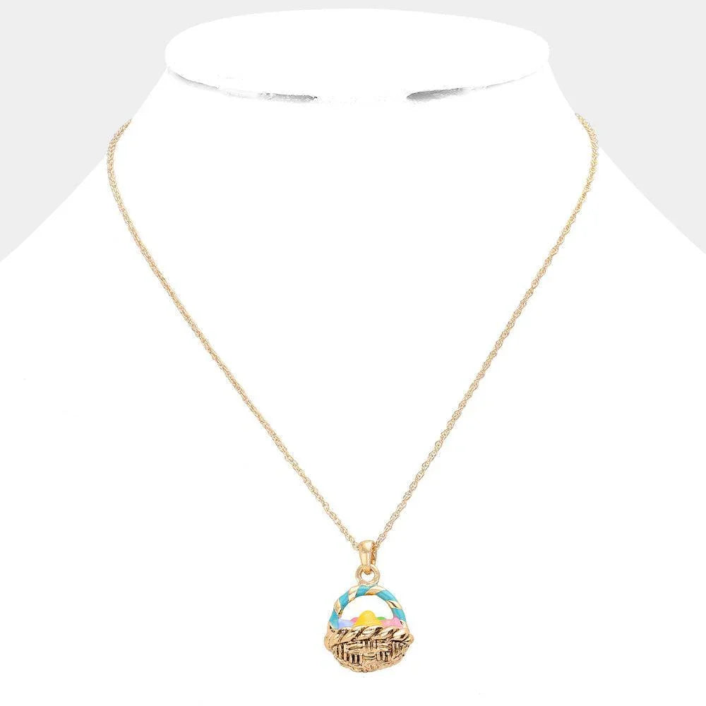 Gold Enamel Easter Egg Basket Pendant Necklace - Jewelry Store by Erik Rayo