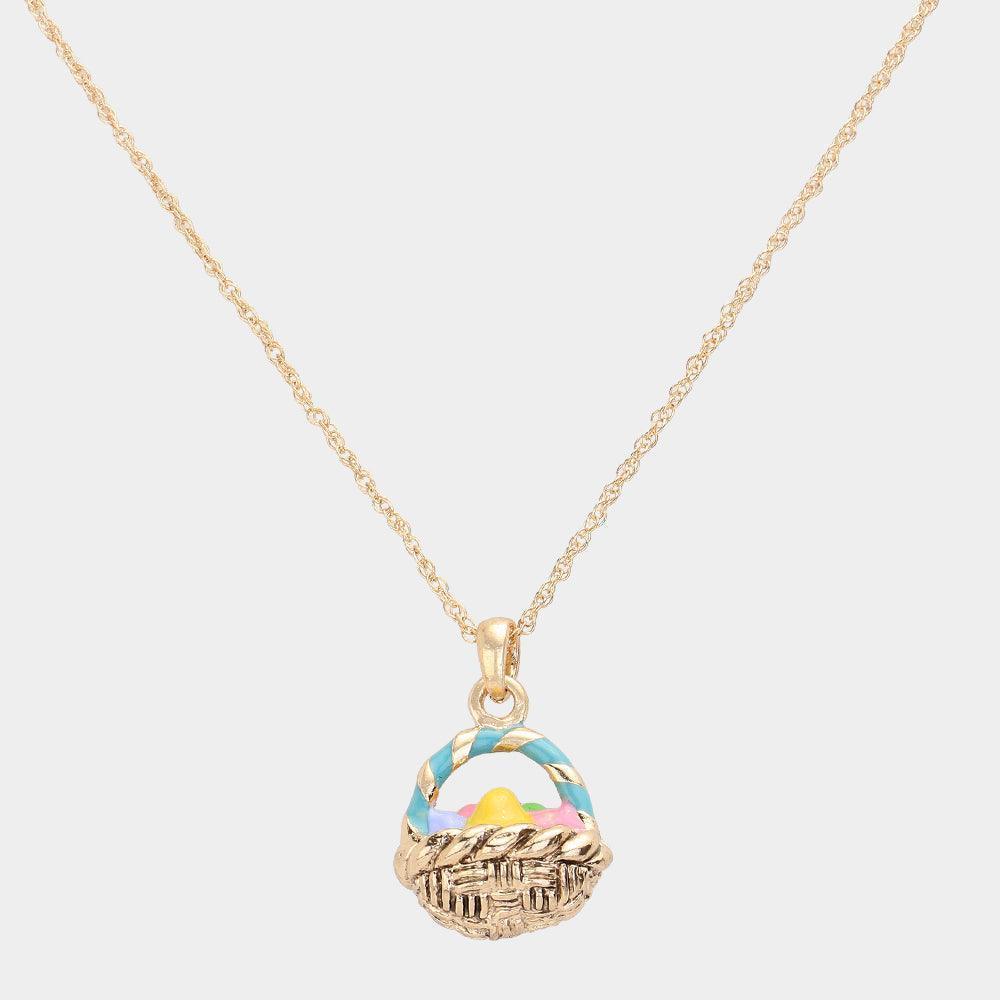 Gold Enamel Easter Egg Basket Pendant Necklace - Jewelry Store by Erik Rayo