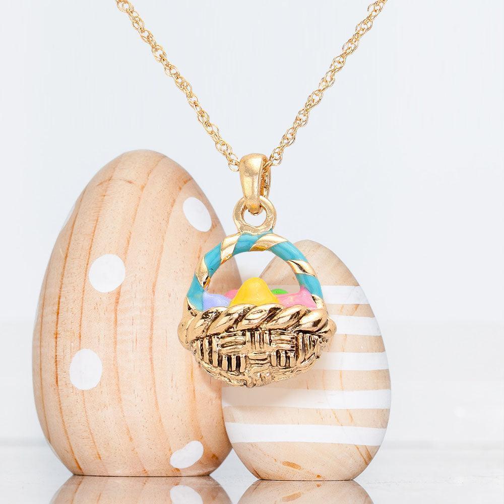 Gold Enamel Easter Egg Basket Pendant Necklace - Jewelry Store by Erik Rayo