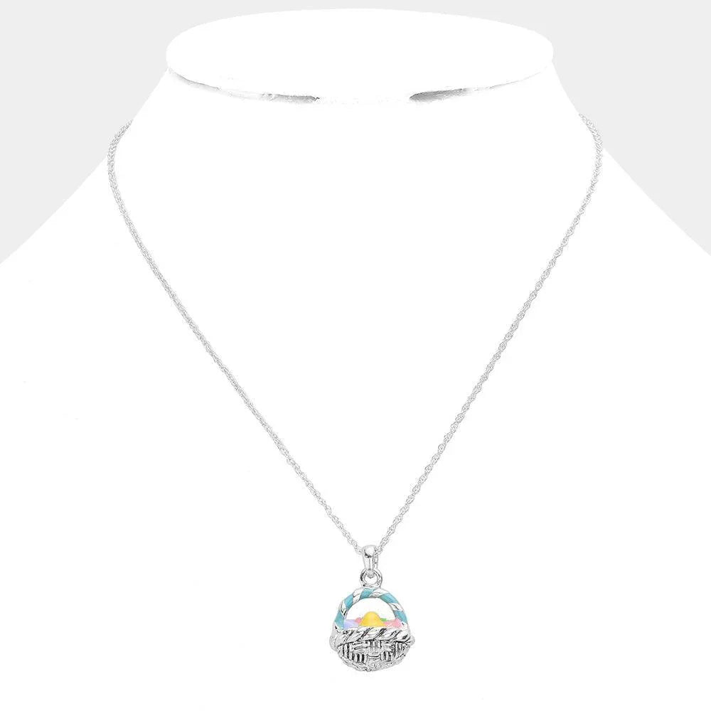 Silver Enamel Easter Egg Basket Pendant Necklace - Jewelry Store by Erik Rayo