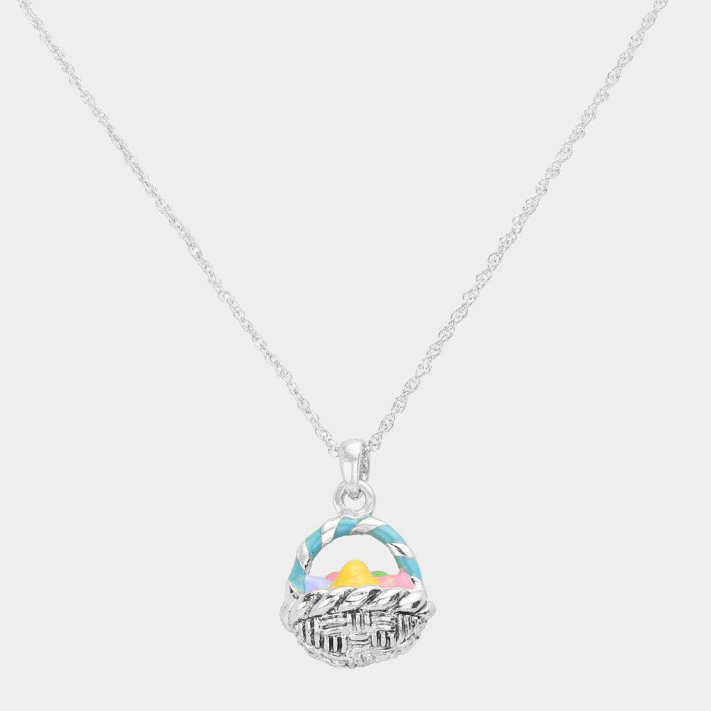 Silver Enamel Easter Egg Basket Pendant Necklace - Jewelry Store by Erik Rayo