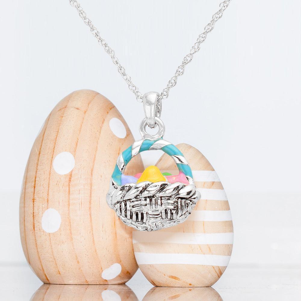 Silver Enamel Easter Egg Basket Pendant Necklace - Jewelry Store by Erik Rayo
