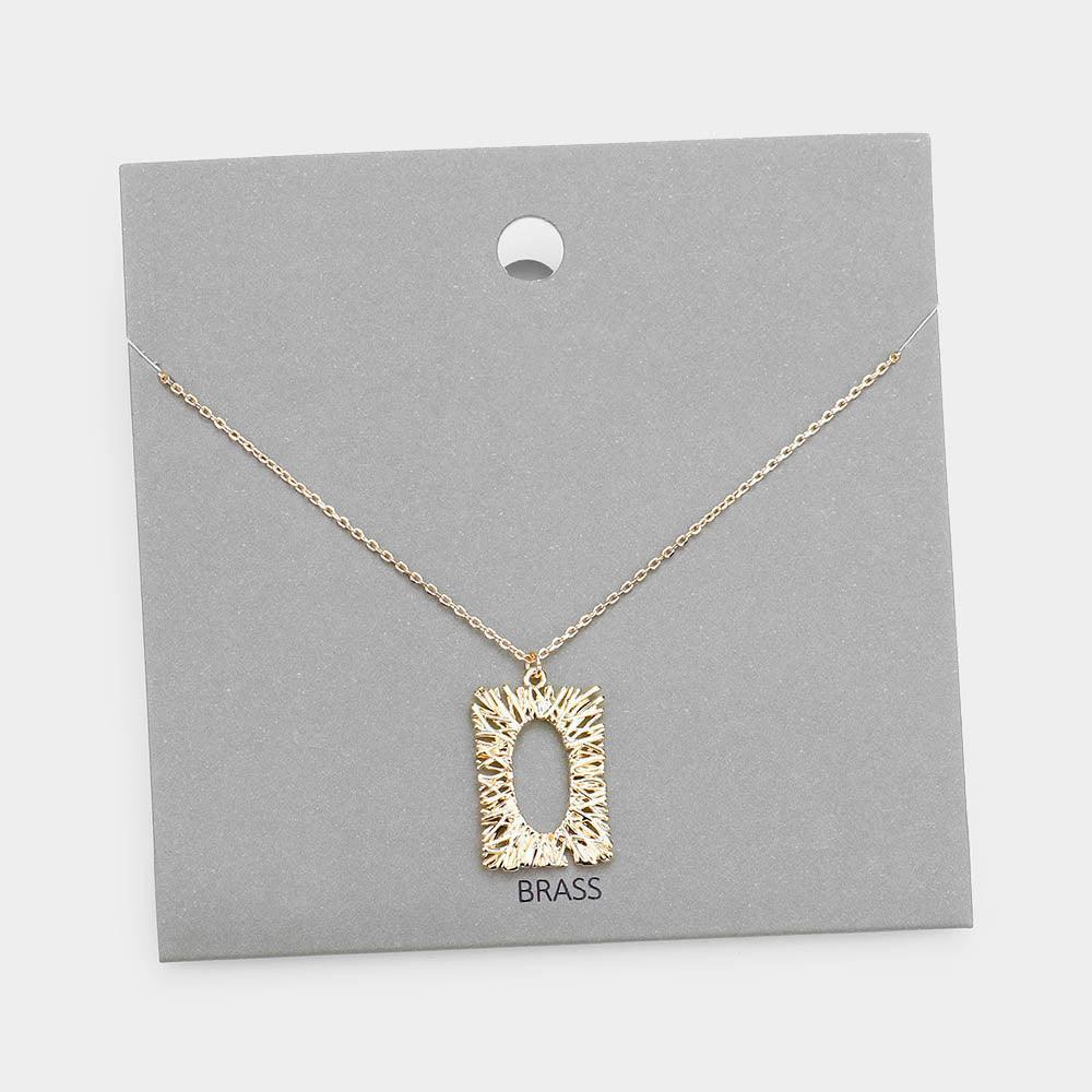 Gold Brass Metal Rectangle Pendant Necklace - Jewelry Store by Erik Rayo