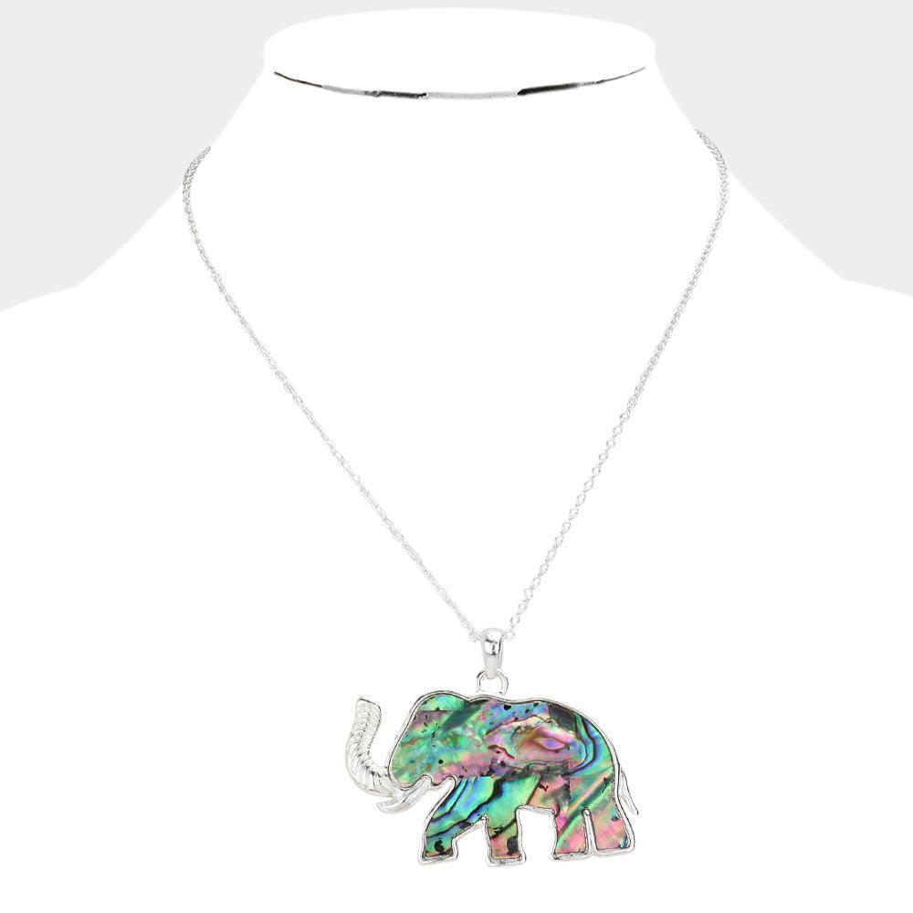 Silver Abalone Embossed Metal Elephant Pendant Necklace - Jewelry Store by Erik Rayo