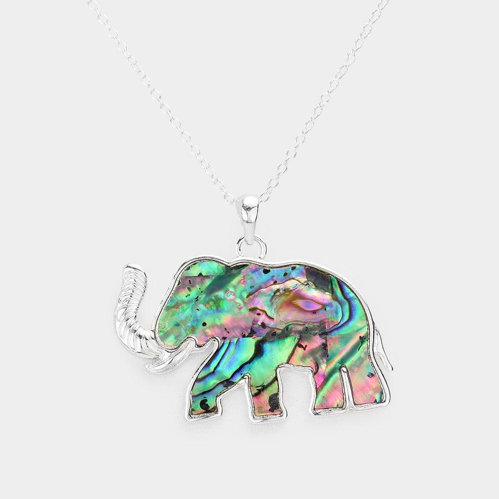 Silver Abalone Embossed Metal Elephant Pendant Necklace - Jewelry Store by Erik Rayo