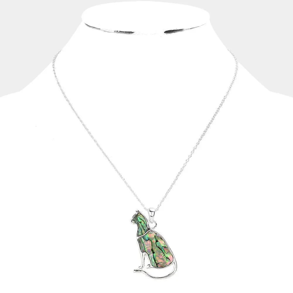 Silver Abalone Cat Pendant Necklace - Jewelry Store by Erik Rayo
