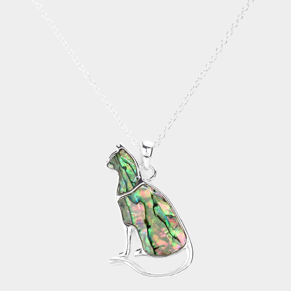Silver Abalone Cat Pendant Necklace - Jewelry Store by Erik Rayo