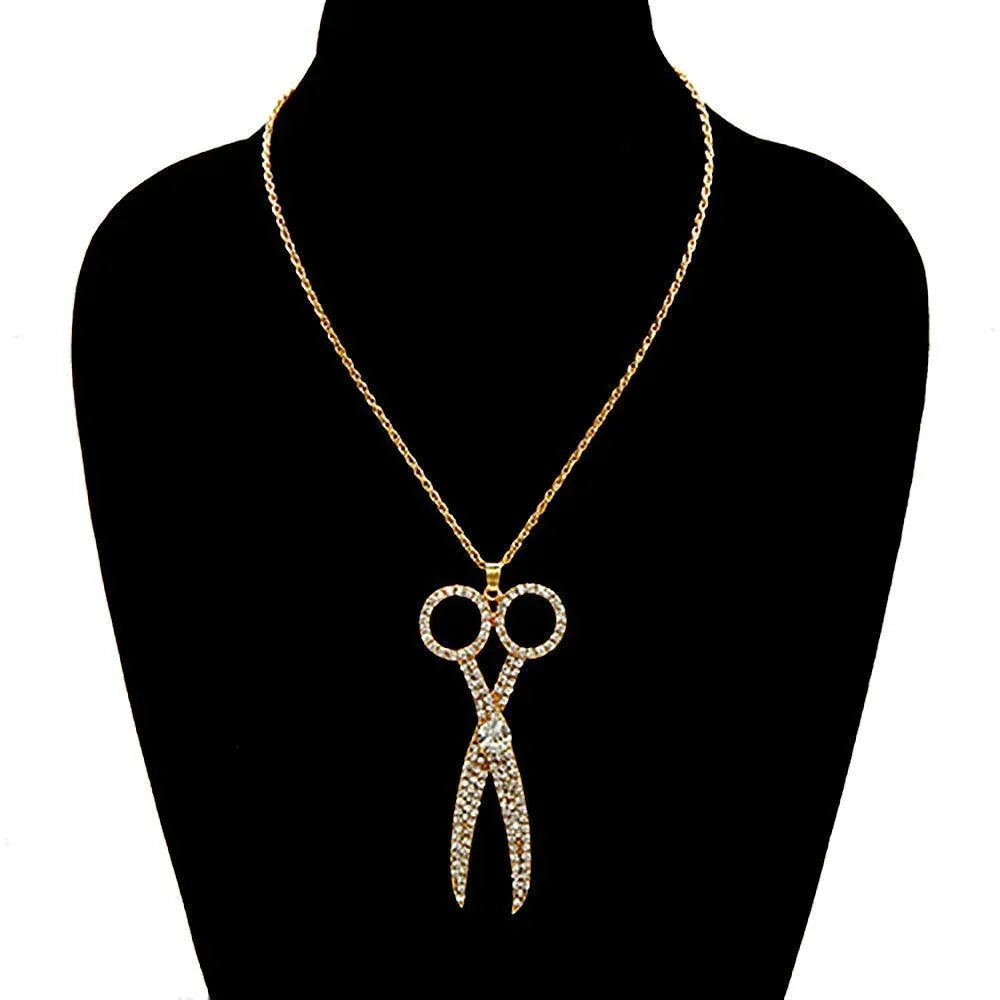 Gold Rhinestone Pave Scissors Pendant Necklace - Jewelry Store by Erik Rayo