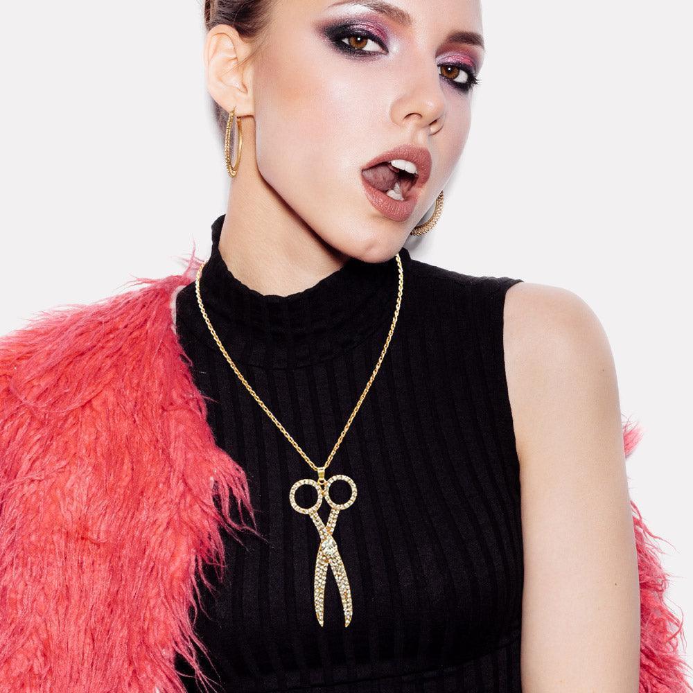 Gold Rhinestone Pave Scissors Pendant Necklace - Jewelry Store by Erik Rayo