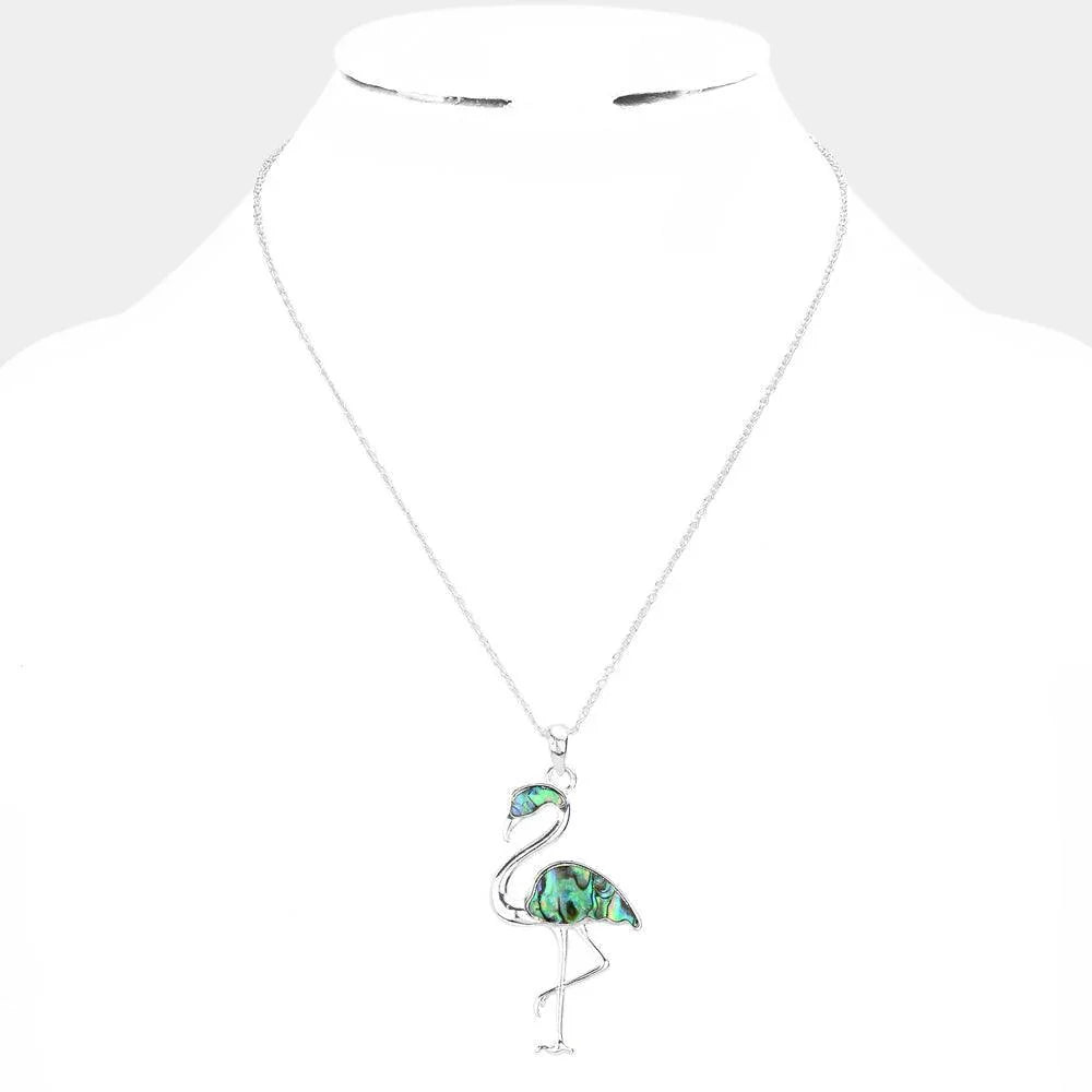 Silver Abalone Flamingo Pendant Necklace - Jewelry Store by Erik Rayo