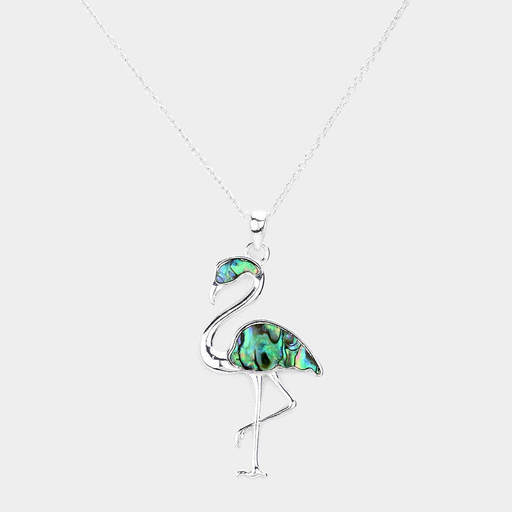 Silver Abalone Flamingo Pendant Necklace - Jewelry Store by Erik Rayo