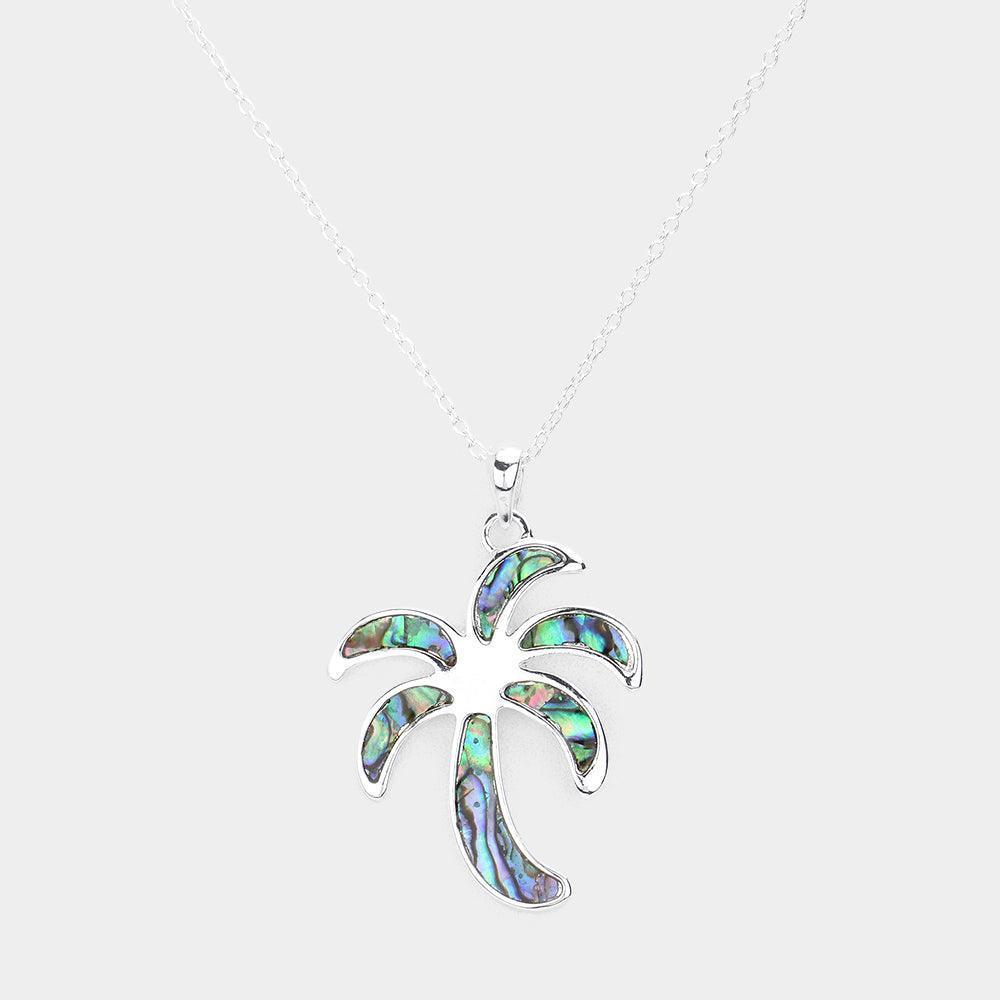 Silver Abalone Palm Tree Pendant Necklace - Jewelry Store by Erik Rayo