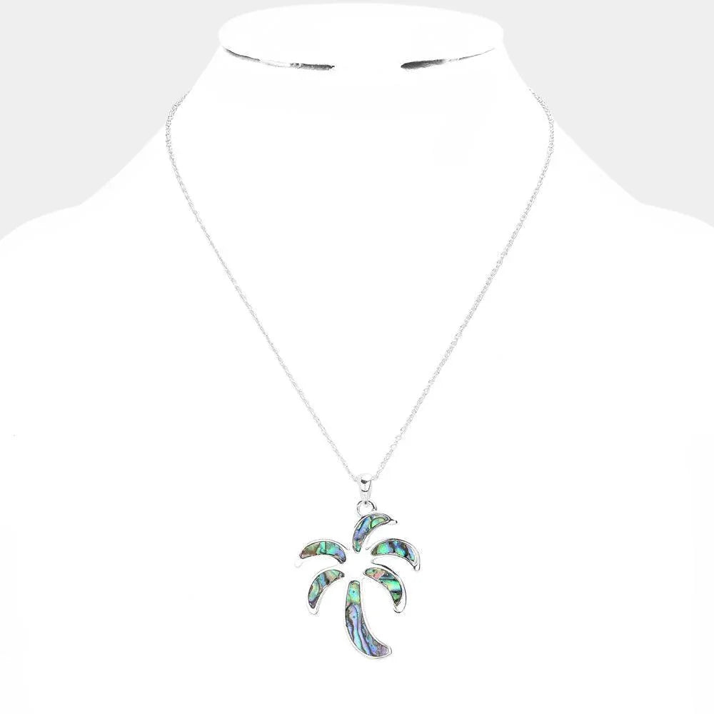 Silver Abalone Palm Tree Pendant Necklace - Jewelry Store by Erik Rayo