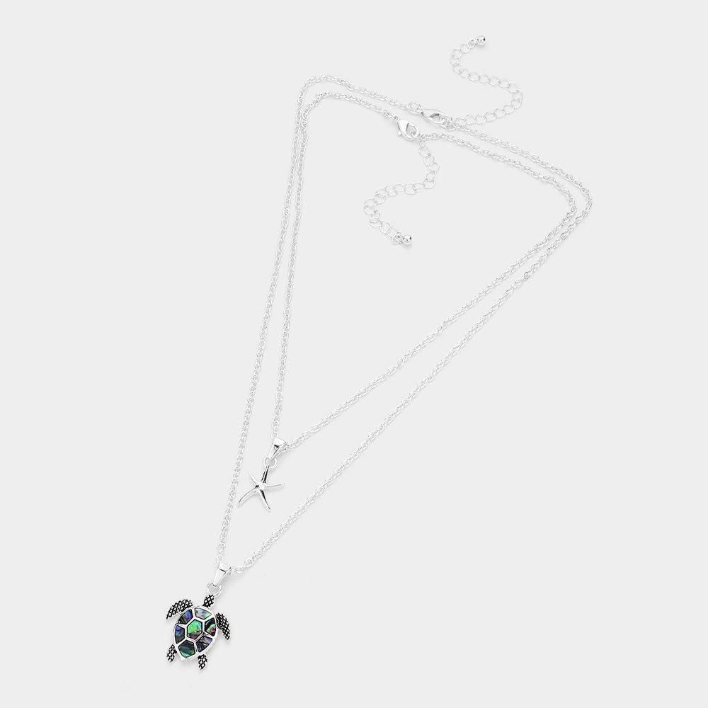 Silver 2PCS -Abalone Turtle Starfish Pendant Necklace - Jewelry Store by Erik Rayo