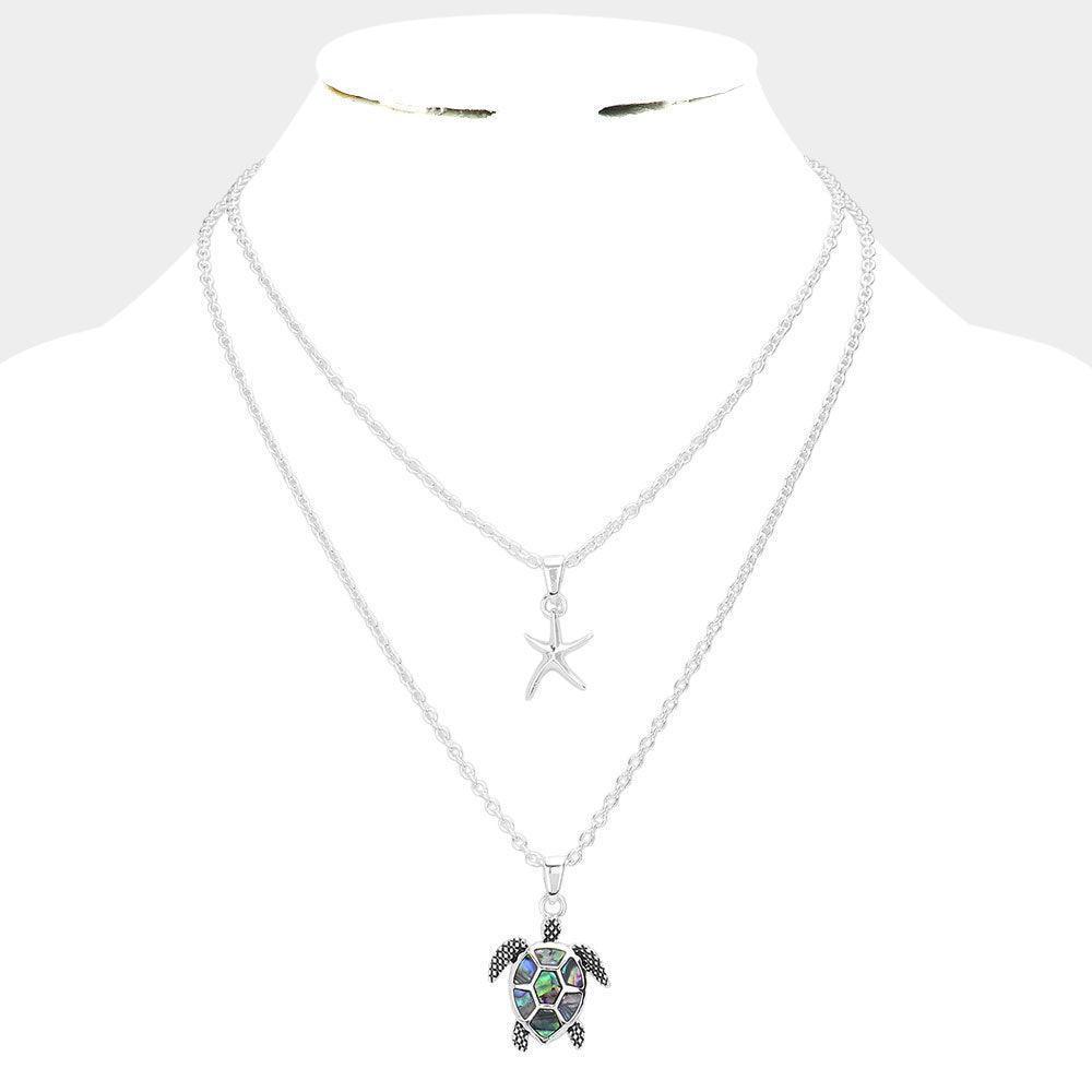 Silver 2PCS -Abalone Turtle Starfish Pendant Necklace - Jewelry Store by Erik Rayo