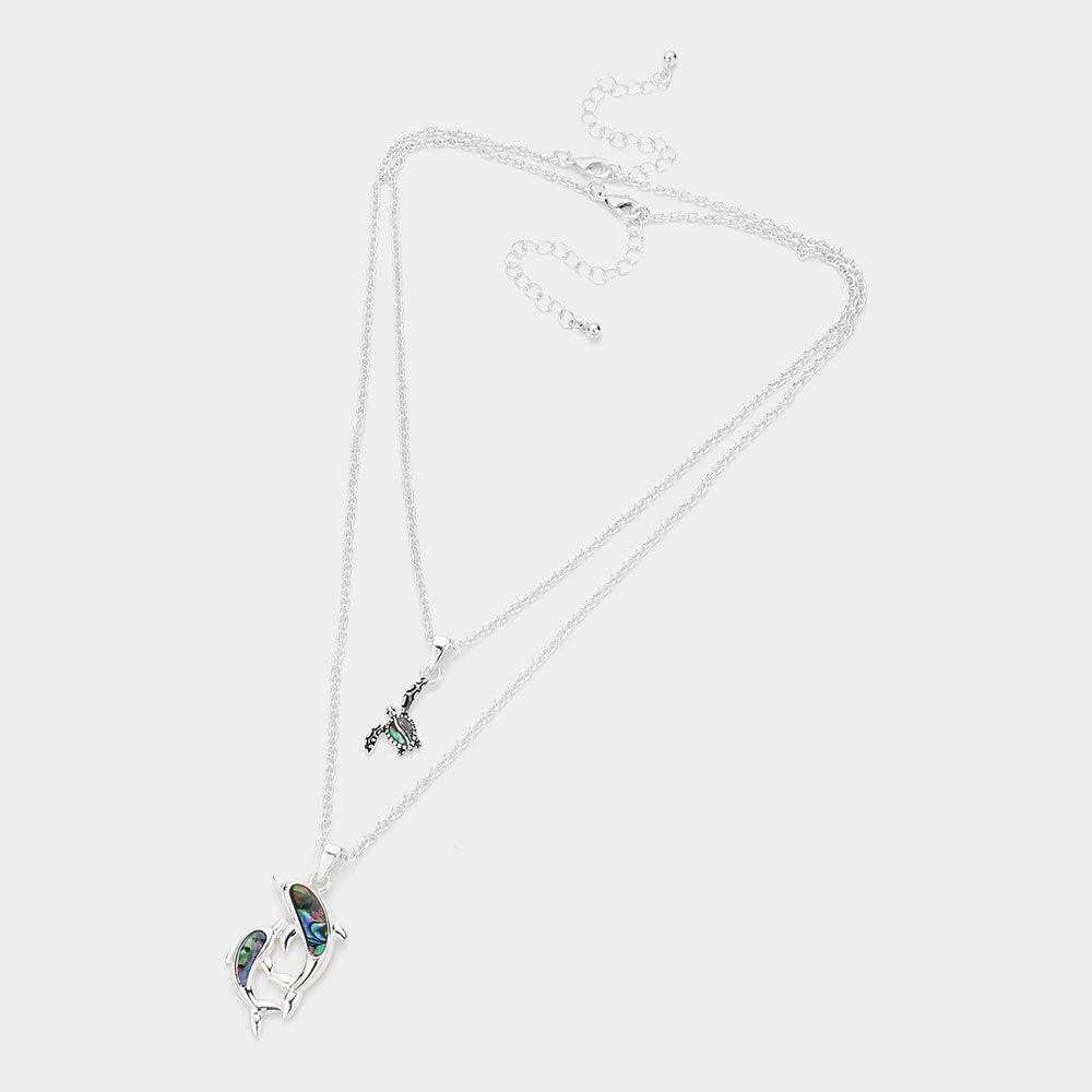 Silver 2PCS - Abalone Turtle Dolphin Pendant Necklace - Jewelry Store by Erik Rayo