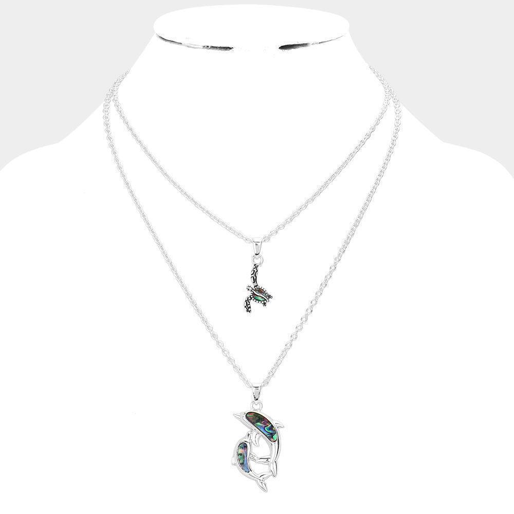 Silver 2PCS - Abalone Turtle Dolphin Pendant Necklace - Jewelry Store by Erik Rayo