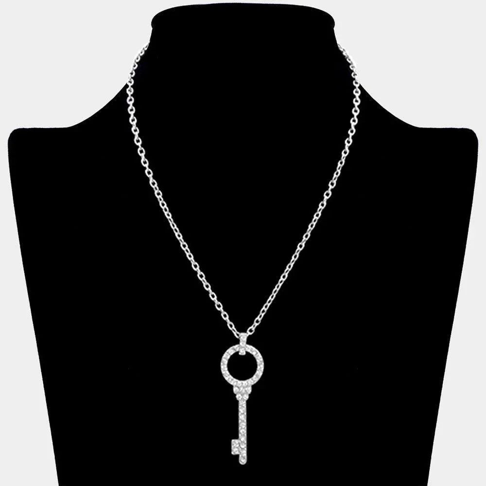 Rhinestone Pave Key Pendant Necklace - Jewelry Store by Erik Rayo